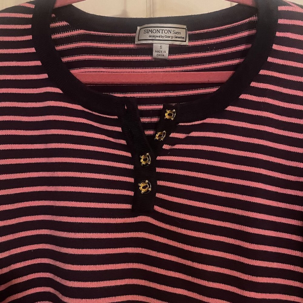 Womens Simonton Says by George Simonton Blue and Pink Striped Sweater Size Small - Picture 2 of 3